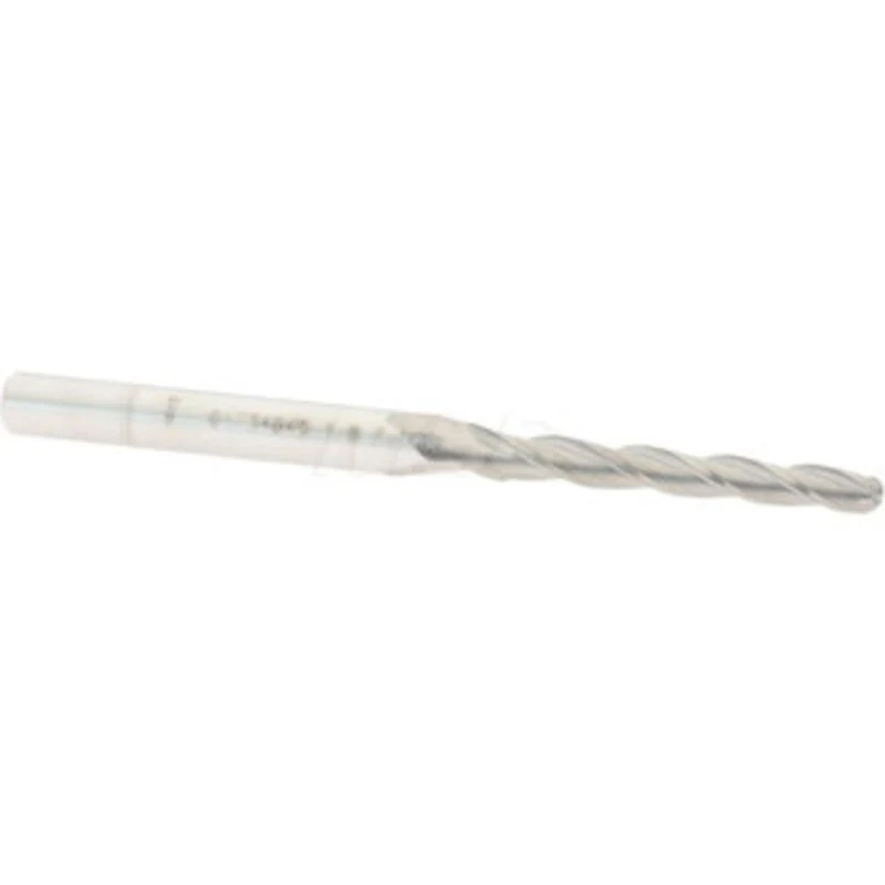 Accupro 0.5 per Side 1/8 Small End Diam 1 LOC 3-Flute Solid Carbide Tapered Ball End Mill Uncoated, 3/16 Shank Diam, ...