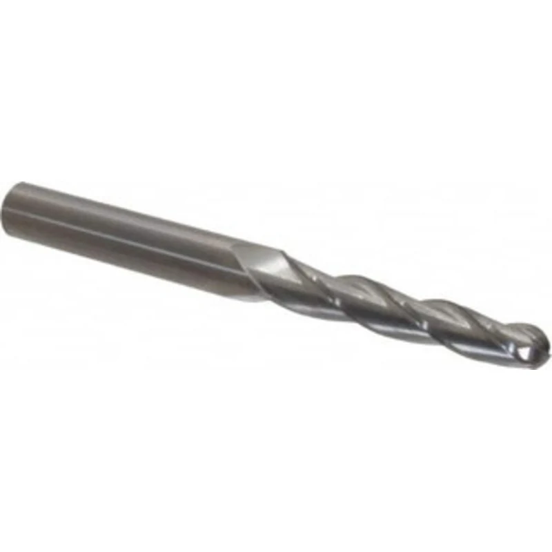 Accupro 1 per Side 3/8 Small End Diam 2-1/4 LOC 3-Flute Solid Carbide Tapered Ball End Mill Uncoated, 1/2 Shank Diam,...