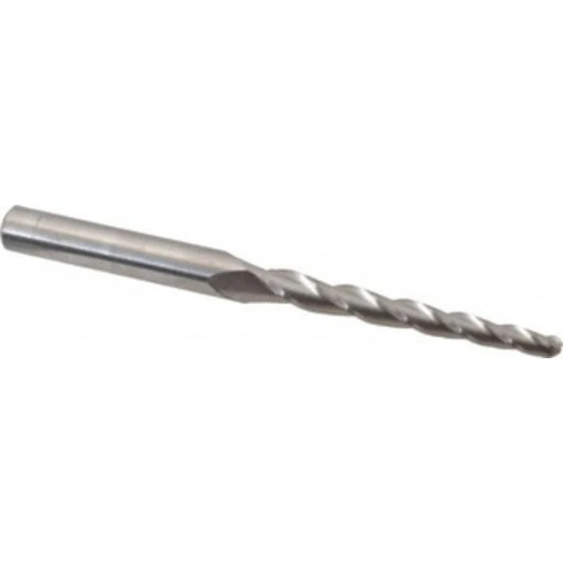Accupro 1.5 per Side 1/8 Small End Diam 1-1/2 LOC 3-Flute Solid Carbide Tapered Ball End Mill Uncoated, 1/4 Shank Dia...