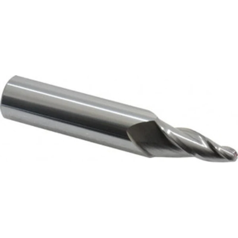 Accupro 10 per Side 1/4 Small End Diam 1-1/4 LOC 3-Flute Solid Carbide Tapered Ball End Mill Uncoated, 3/4 Shank Diam...
