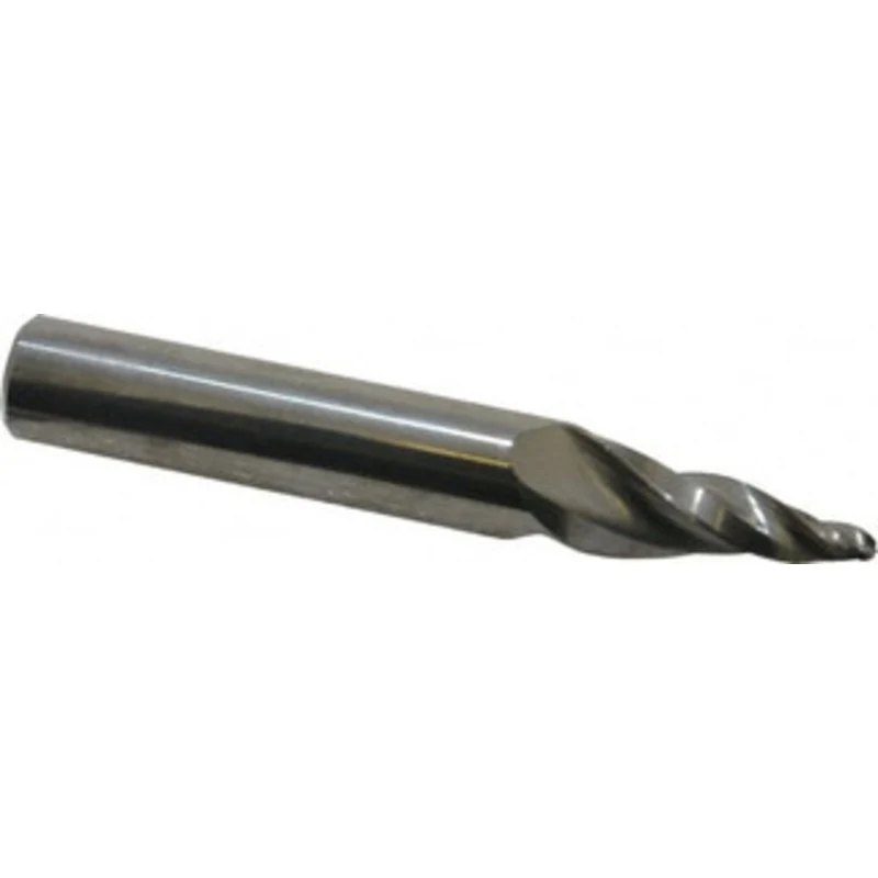 Accupro 10 per Side 1/8 Small End Diam 3/4 LOC 3-Flute Solid Carbide Tapered Ball End Mill Uncoated, 7/16 Shank Diam,...
