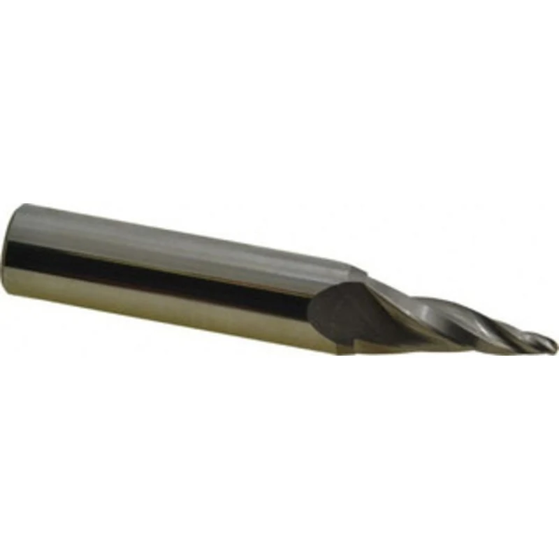 Accupro 10 per Side 3/32 Small End Diam 1 LOC 3-Flute Solid Carbide Tapered Ball End Mill Uncoated, 1/2 Shank Diam, 3...