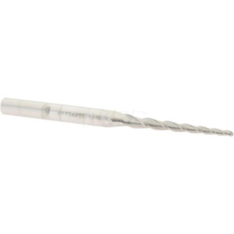 Accupro 2 per Side 1/16 Small End Diam 1 LOC 3-Flute Solid Carbide Tapered Ball End Mill Uncoated, 3/16 Shank Diam, 2...