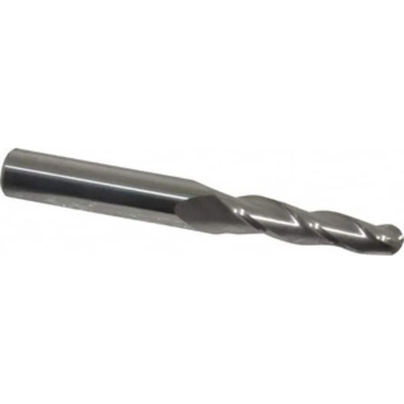 Accupro 2 per Side 1/4 Small End Diam 1-1/4 LOC 3-Flute Solid Carbide Tapered Ball End Mill Uncoated, 3/8 Shank Diam,...