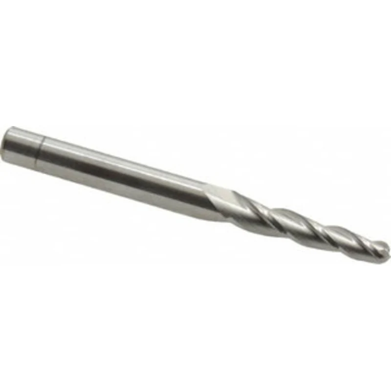 Accupro 2 per Side 1/8 Small End Diam 3/4 LOC 3-Flute Solid Carbide Tapered Ball End Mill Uncoated, 3/16 Shank Diam, ...