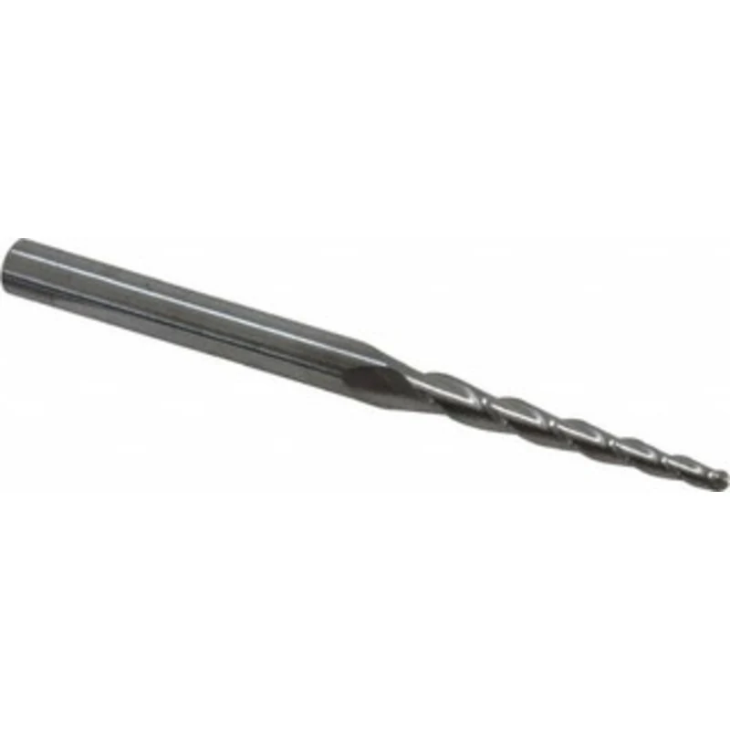 Accupro 2 per Side 5/64 Small End Diam 1 LOC 3-Flute Solid Carbide Tapered Ball End Mill Uncoated, 3/16 Shank Diam, 2...