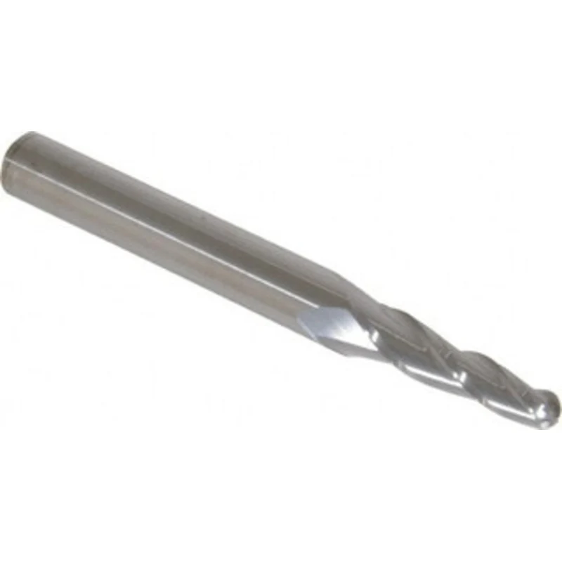 Accupro 3 per Side 1/4 Small End Diam 1-1/4 LOC 3-Flute Solid Carbide Tapered Ball End Mill Uncoated, 7/16 Shank Diam...