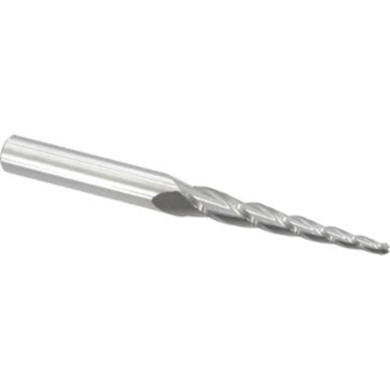 Accupro 3 per Side 1/8 Small End Diam 2 LOC 3-Flute Solid Carbide Tapered Ball End Mill Uncoated, 3/8 Shank Diam, 4 O...