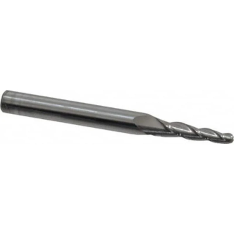 Accupro 3 per Side 1/8 Small End Diam 3/4 LOC 3-Flute Solid Carbide Tapered Ball End Mill Uncoated, 1/4 Shank Diam, 2...
