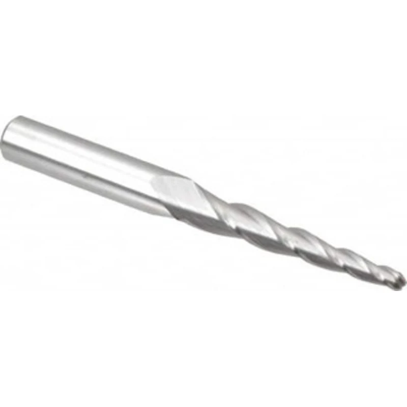 Accupro 3 per Side 5/32 Small End Diam 1-3/4 LOC 3-Flute Solid Carbide Tapered Ball End Mill Uncoated, 3/8 Shank Diam...