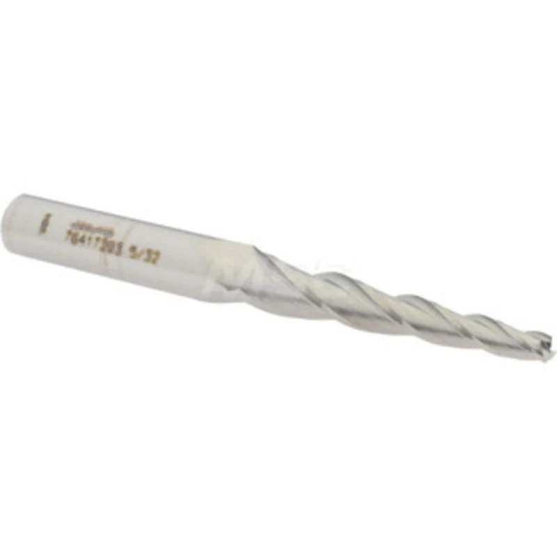 Accupro 3 per Side 5/32 Small End Diam 1-3/4 LOC 3-Flute Solid Carbide Tapered Square End Mill Uncoated, 3/8 Shank Di...