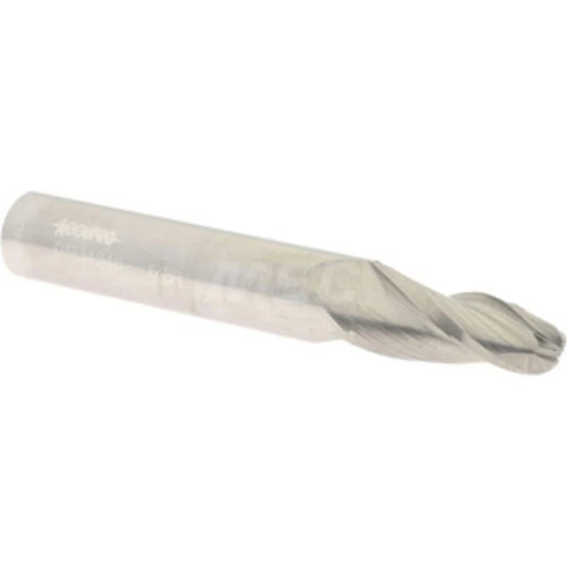 Accupro 5 per Side 1/4 Small End Diam 3/4 LOC 3-Flute Solid Carbide Tapered Ball End Mill Uncoated, 3/8 Shank Diam, 2...