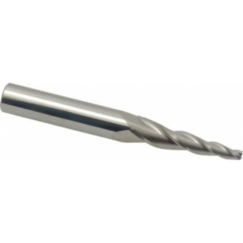 Accupro 5 per Side 1/8 Small End Diam 1-1/4 LOC 3-Flute Solid Carbide Tapered Square End Mill Uncoated, 3/8 Shank Dia...