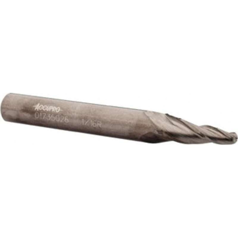 Accupro 7 per Side 1/8 Small End Diam 3/4 LOC 3-Flute Solid Carbide Tapered Ball End Mill Uncoated, 5/16 Shank Diam, ...