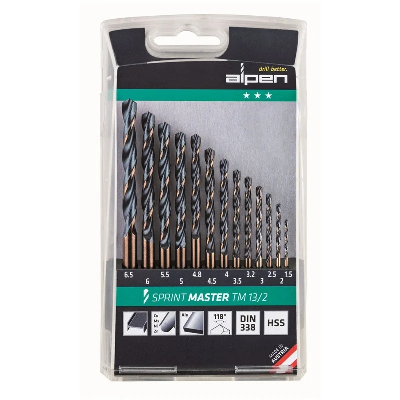 Alpen | Drill Bit Set HSS Sprint Master 1.5-6.5mm 3.2+4.8mm 13Pc
