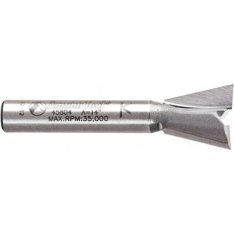 Amana Tool 1/2 Diam, 1/2 LOC, 2 Flute Carbide-Tipped Edge Profile Dovetail Router Bit 1/4 Shank Diam, 1-3/4 OAL, Use ...
