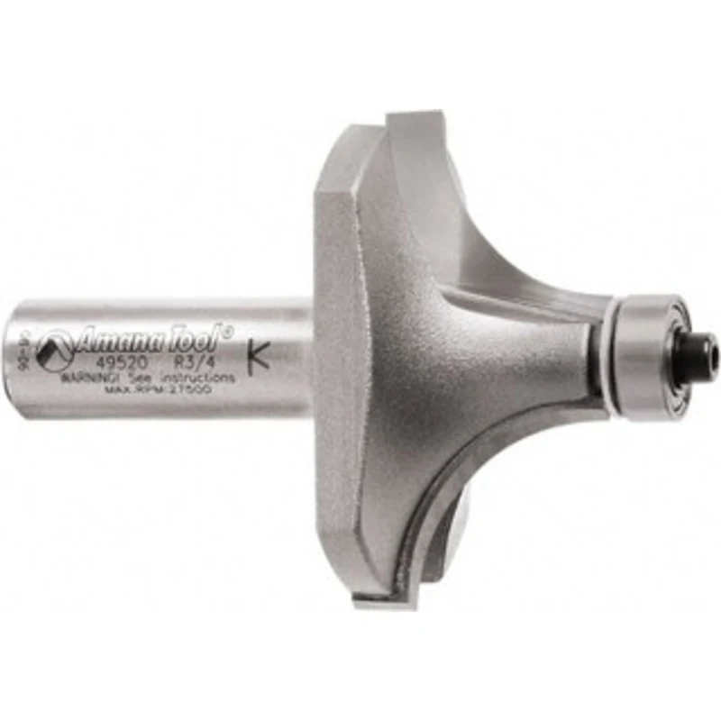 Amana Tool 2 Diam, 1 LOC, 2 Flute Carbide-Tipped Edge Profile Round-Over Router Bit 1/2 Shank Diam, 2-7/8 OAL, Use on...