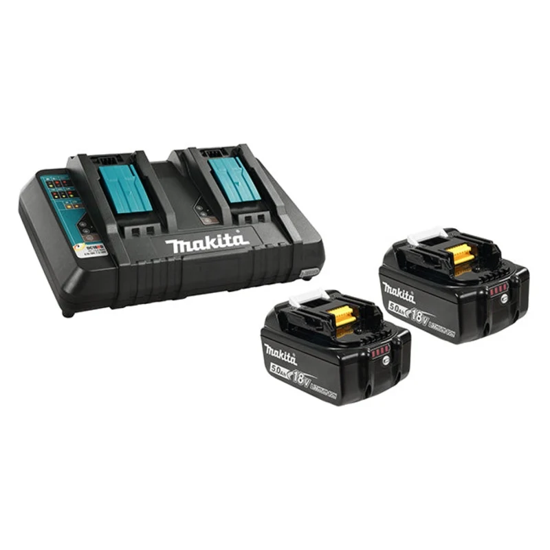 Chargeur de batterie - Makita 18 V 2 x (5,0 Ah) batterie Li-Ion et kit de chargeur double port, Y-00359