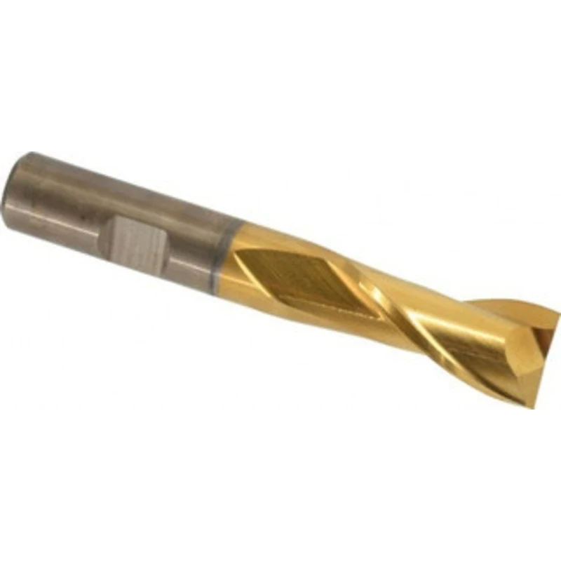 Cleveland 39/64, 1-1/8 LOC, 1/2 Shank Diam, 3-3/8 OAL, 2 Flute, High Speed Steel Square End Mill Single End, TiN Fini...