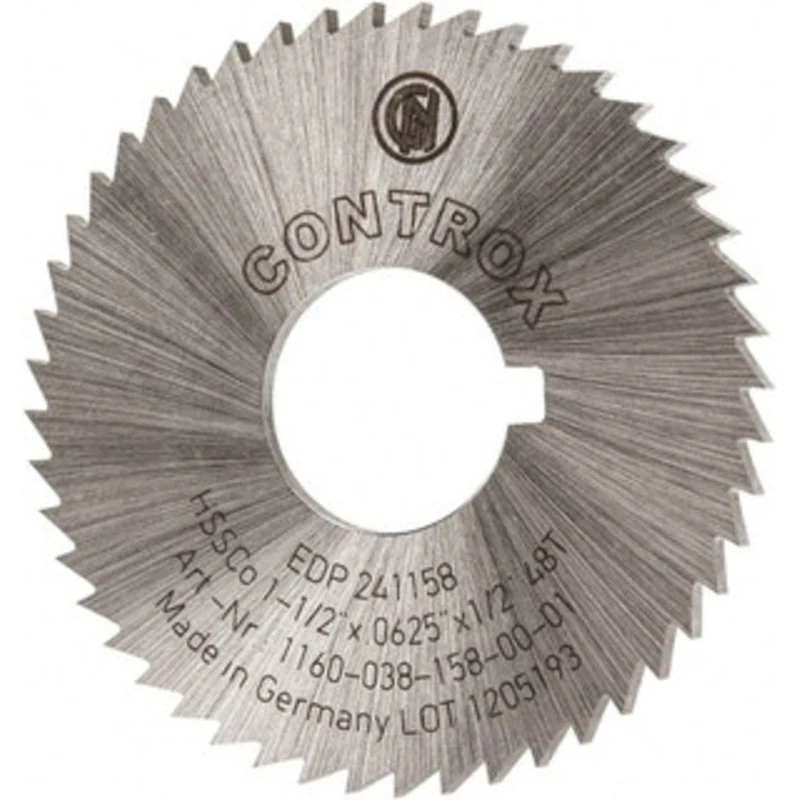 Controx-Neuhauser 1-1/2 x 1/16, 1/2 Arbor, 48-Tooth Cobalt Slitting & Slotting Saw Uncoated, RH Cut, Straight Teeth, ...