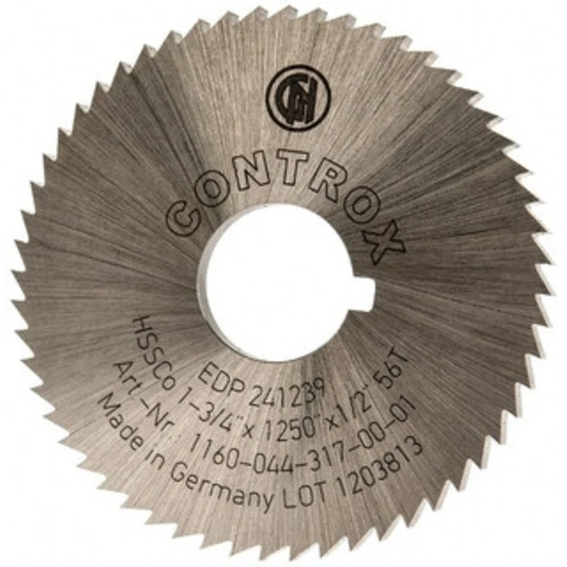 Controx-Neuhauser 1-3/4 x 1/8, 1/2 Arbor, 56-Tooth Cobalt Slitting & Slotting Saw Uncoated, RH Cut, Straight Teeth, C...