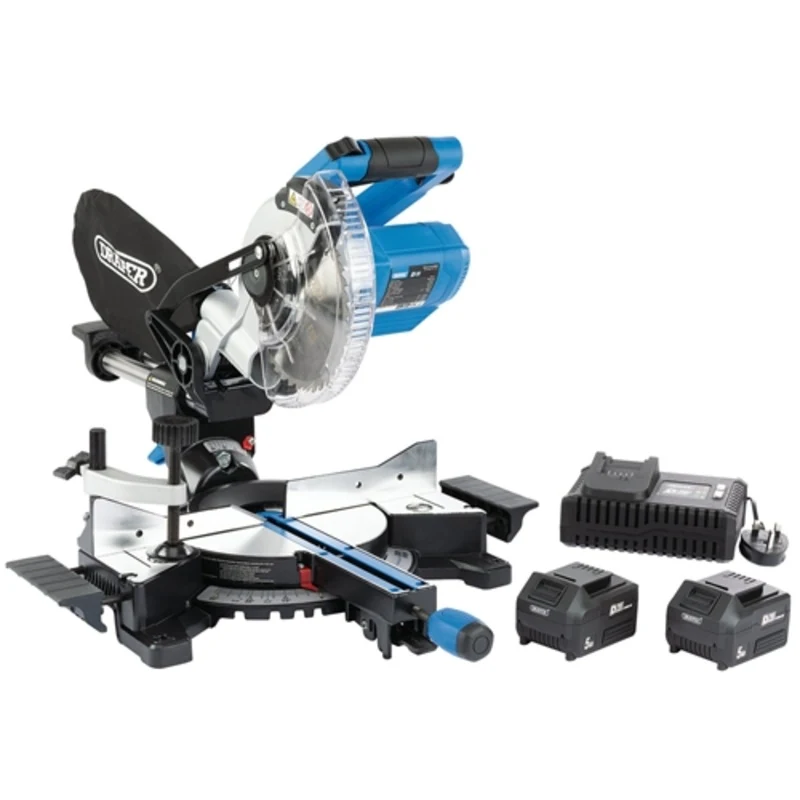 Draper D20 20V Brushless 185mm Sliding Compound Mitre Saw Kit (+2 x 5Ah Batteries and Charger)
