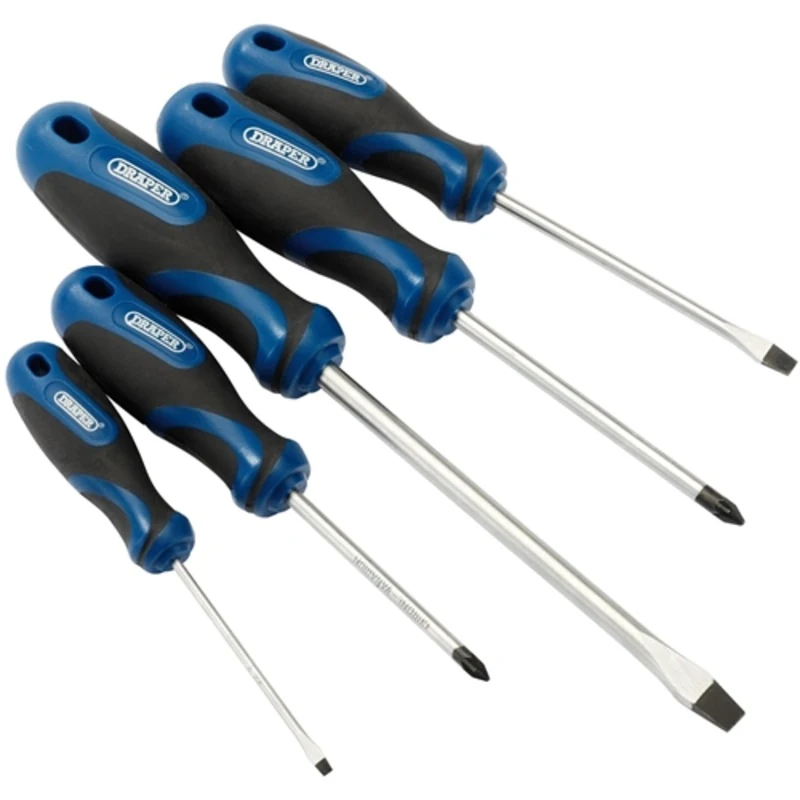 Draper Soft Grip Screwdriver Set, 3 x Plain Slot, 2 x PZ TYPE (5 Piece)