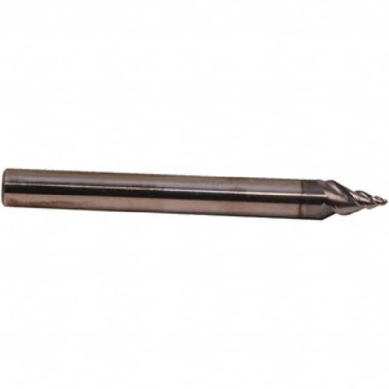 Accupro 3 per Side 3/16 Small End Diam 3/16 LOC 2-Flute Solid Carbide Tapered Ball End Mill AlTiN Finish, 1/4 Shank D...