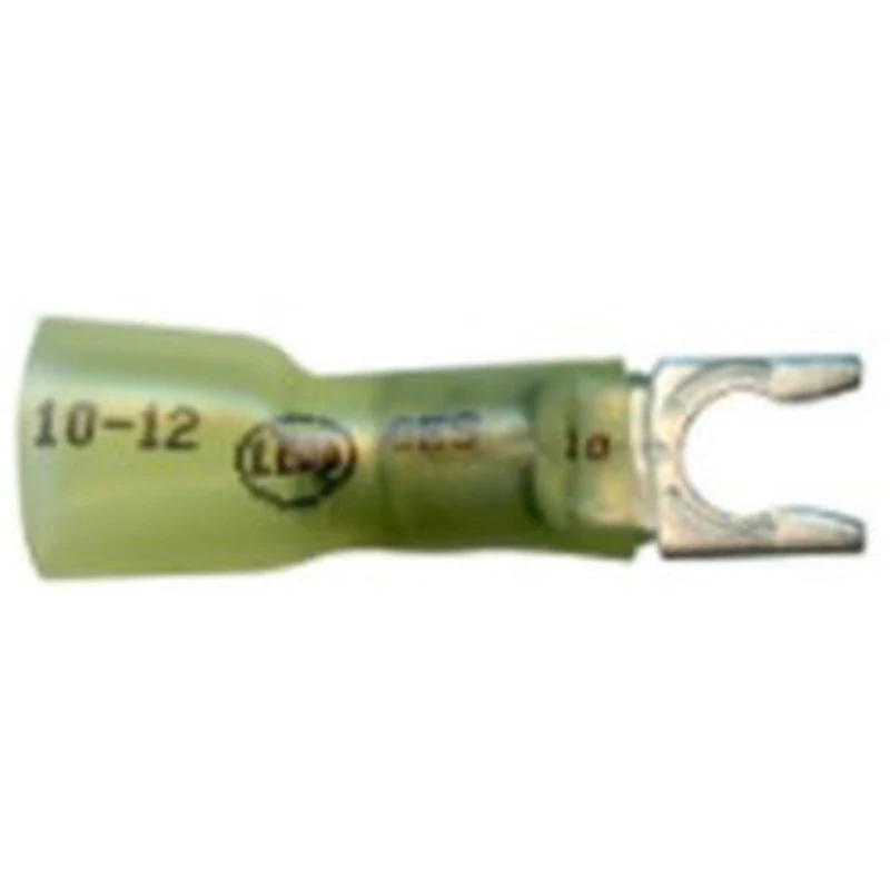 Heat Shrink & Crimp Yellow Spring Spade Terminal 12-10 Gauge #10 Stud - 100 Pack