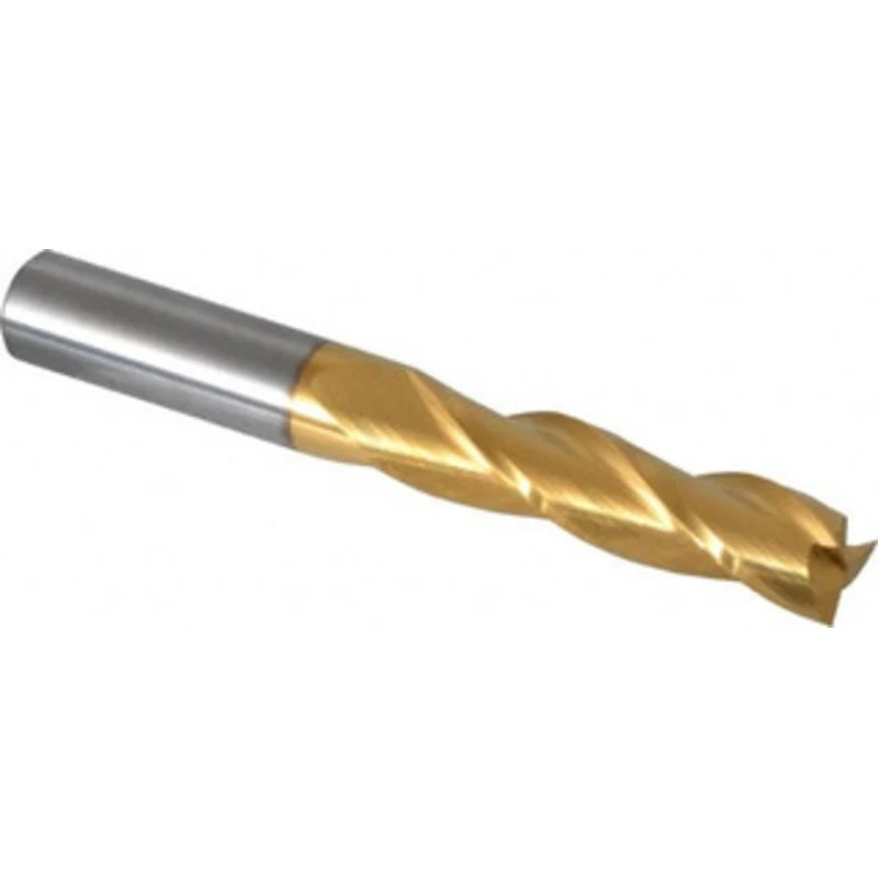 Hertel 1/2, 2 LOC, 1/2 Shank Diam, 4 OAL, 3 Flute, Solid Carbide Square End Mill Single End, TiN Finish, 30 Helix, Ce...