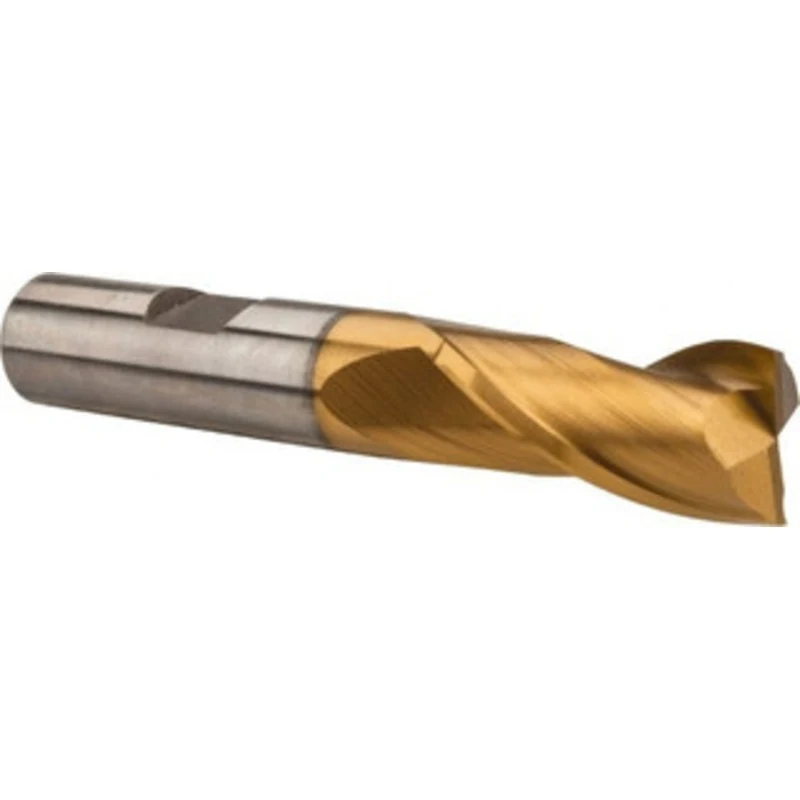 Hertel 3/8, 9/16 LOC, 3/8 Shank Diam, 2-1/2 OAL, 2 Flute, High Speed Steel Square End Mill Single End, TiN Finish, Sp...