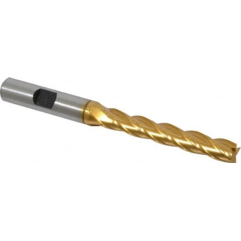 Hertel 5/16, 2 LOC, 3/8 Shank Diam, 3-3/4 OAL, 4 Flute, Cobalt Square End Mill Single End, TiN Finish, Centercutting ...