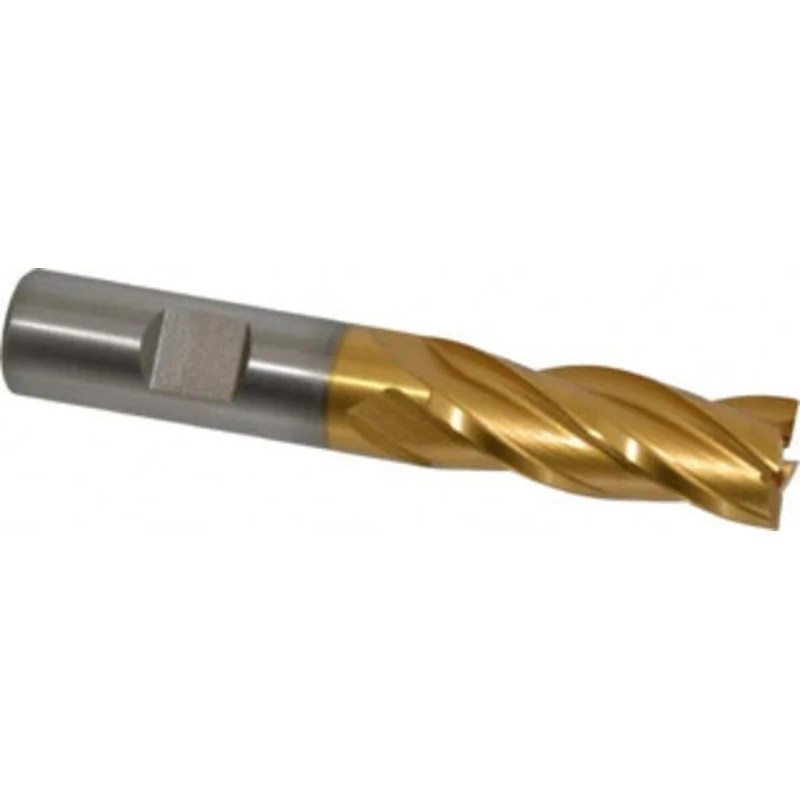 Hertel 5/8, 1-5/8 LOC, 5/8 Shank Diam, 3-3/4 OAL, 4 Flute, High Speed Steel Square End Mill Single End, TiN Finish, S...