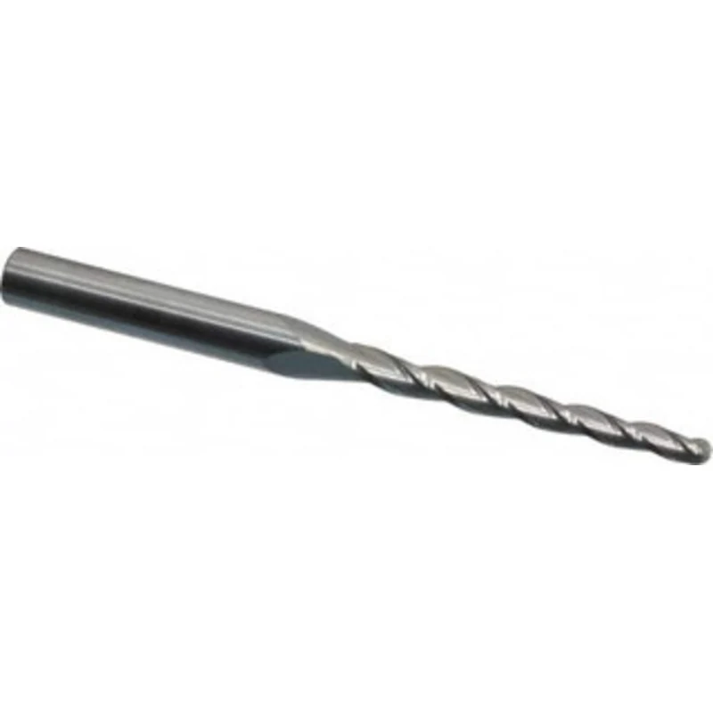 KYOCERA SGS 1 per Side 1/8 Small End Diam 1-1/2 LOC 3-Flute Solid Carbide Tapered Ball End Mill Uncoated, 1/4 Shank D...