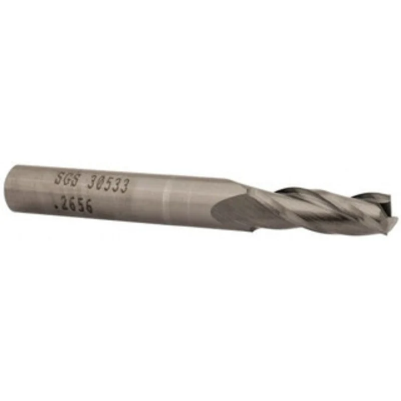KYOCERA SGS 17/64, 3/4 LOC, 5/16 Shank Diam, 2-1/2 OAL, 3 Flute, Solid Carbide Square End Mill Single End, Uncoated, ...