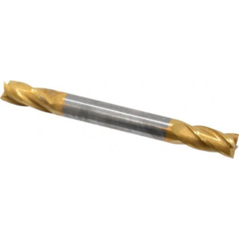 KYOCERA SGS 1/4, 1/2 LOC, 1/4 Shank Diam, 2-1/2 OAL, 4 Flute, Solid Carbide Square End Mill Double End, TiN Finish, S...