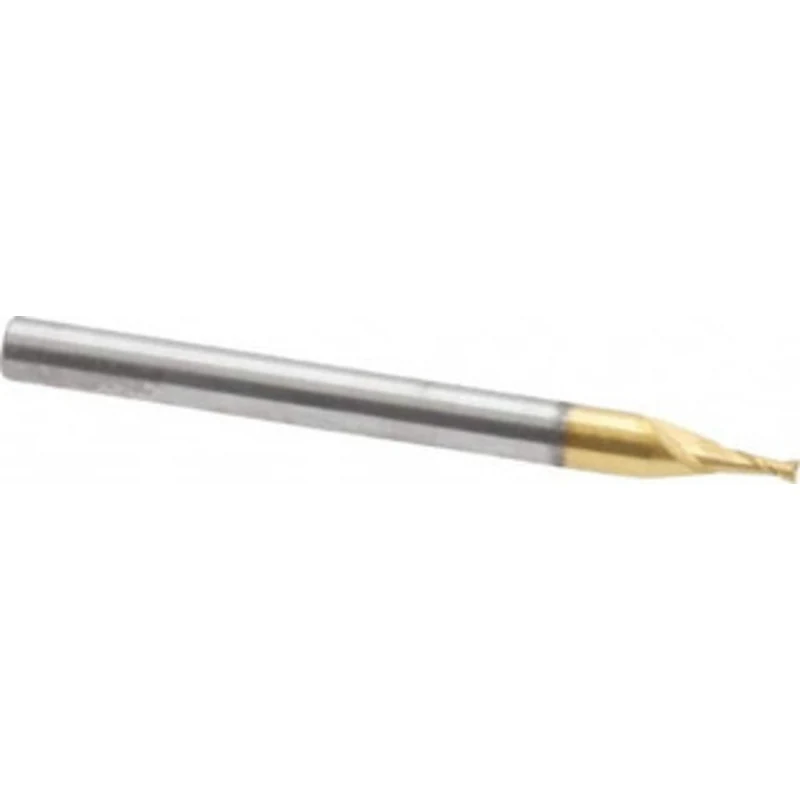 KYOCERA SGS 3/64, 7/64 LOC, 1/8 Shank Diam, 1-1/2 OAL, 2 Flute, Solid Carbide Square End Mill Single End, TiN Finish,...