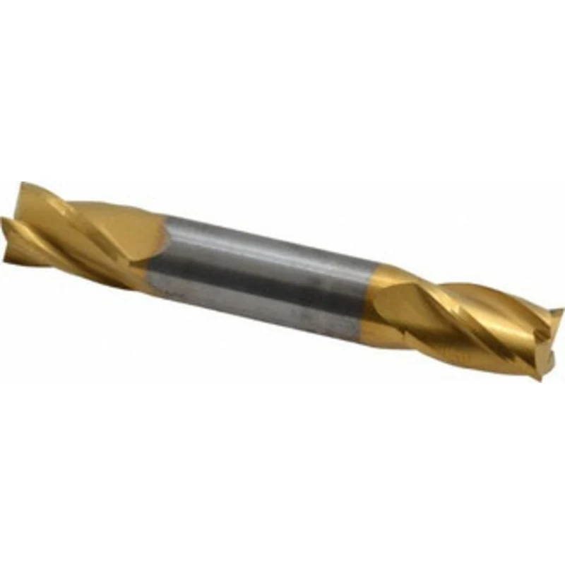 KYOCERA SGS 3/8, 9/16 LOC, 3/8 Shank Diam, 2-1/2 OAL, 4 Flute, Solid Carbide Square End Mill Double End, TiN Finish, ...