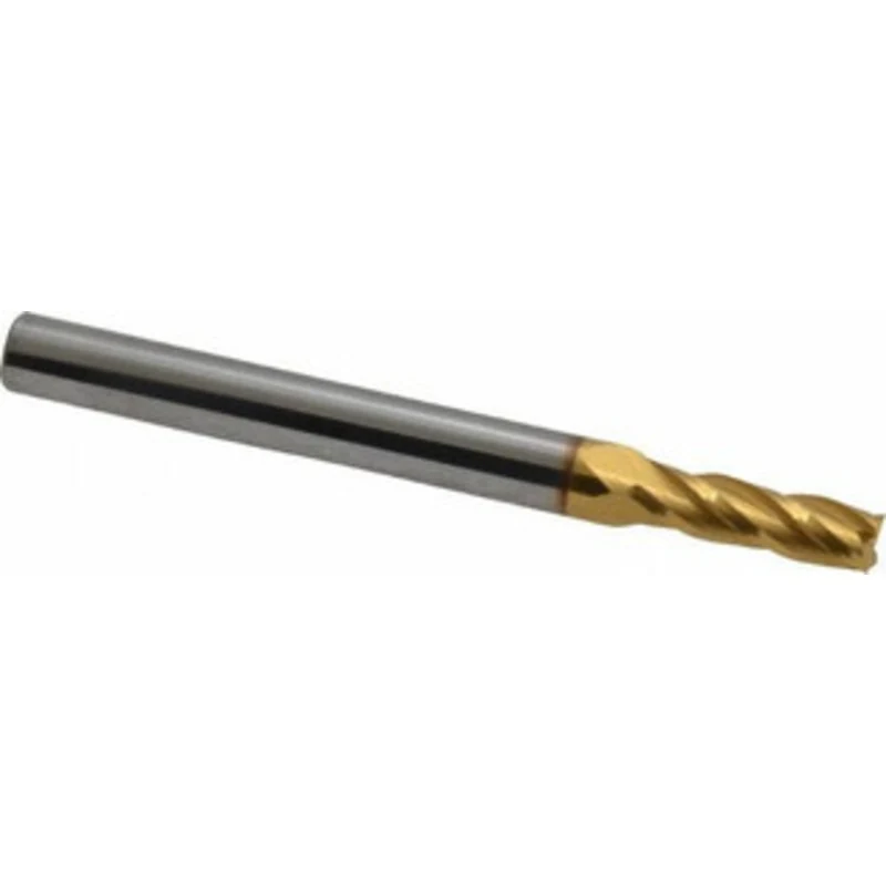 KYOCERA SGS 5/32, 1/2 LOC, 3/16 Shank Diam, 2 OAL, 4 Flute, Solid Carbide Square End Mill Single End, TiN Finish, Spi...