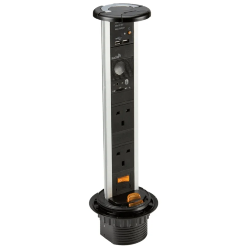 KnightsBridge 13A 2G Pop Up Table Top Socket with Twin USB Charging Ports & Bluetooth Speaker