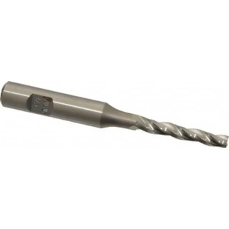 Made in USA 0.5 per Side 3/16 Small End Diam 1-1/4 LOC 3-Flute High Speed Steel Tapered Square End Mill Uncoated, 3/8...
