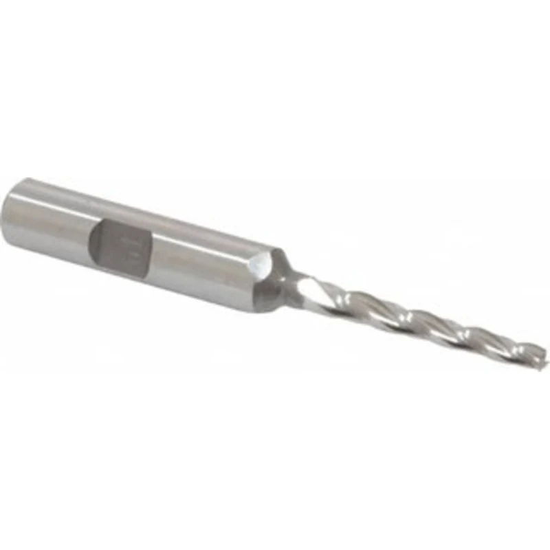 Made in USA 1 per Side 1/8 Small End Diam 1-1/4 LOC 3-Flute High Speed Steel Tapered Square End Mill Uncoated, 3/8 Sh...
