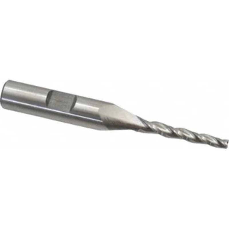 Made in USA 1.5 per Side 1/8 Small End Diam 1 LOC 3-Flute High Speed Steel Tapered Square End Mill Uncoated, 3/8 Shan...
