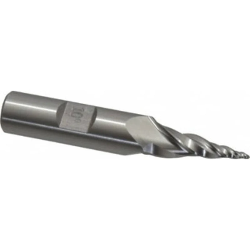 Made in USA 10 per Side 1/16 Small End Diam 1 LOC 3-Flute High Speed Steel Tapered Ball End Mill 3/8 Shank Diam, 2-7/...