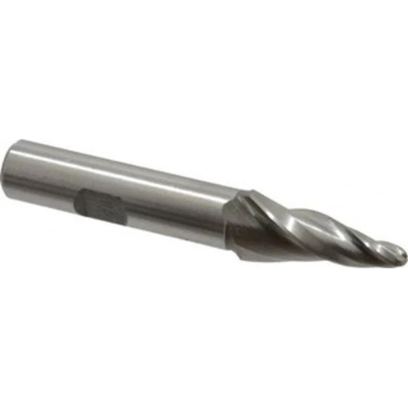 Made in USA 10 per Side 3/16 Small End Diam 1-1/4 LOC 3-Flute High Speed Steel Tapered Ball End Mill 1/2 Shank Diam, ...