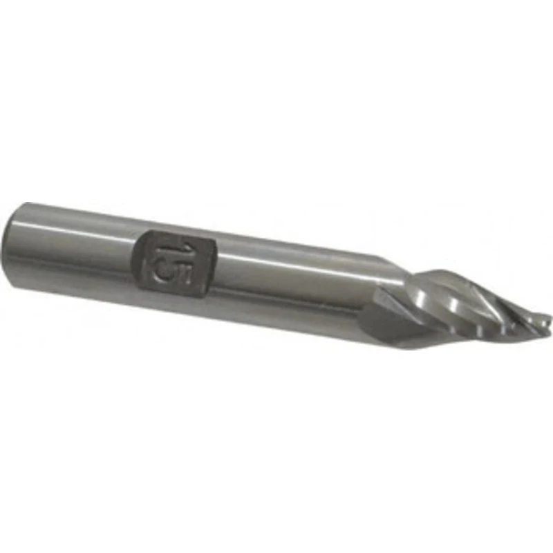 Made in USA 15 per Side 3/32 Small End Diam 1/2 LOC 3-Flute High Speed Steel Tapered Square End Mill Uncoated, 3/8 Sh...
