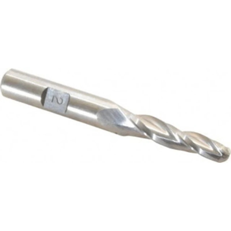 Made in USA 2 per Side 1/4 Small End Diam 1-1/4 LOC 3-Flute High Speed Steel Tapered Ball End Mill 3/8 Shank Diam, 3-...