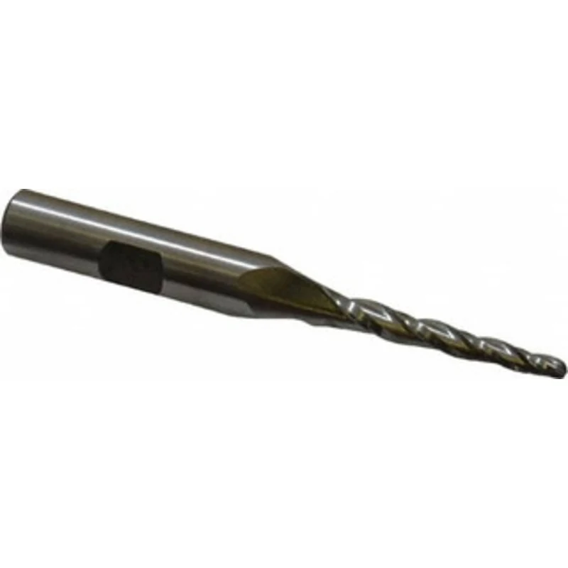 Made in USA 2 per Side 1/8 Small End Diam 1-1/4 LOC 3-Flute High Speed Steel Tapered Ball End Mill 3/8 Shank Diam, 3-...