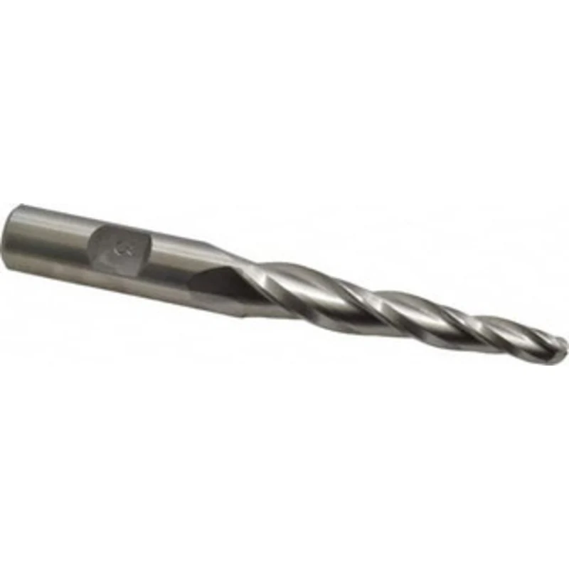 Made in USA 3 per Side 1/4 Small End Diam 2-1/4 LOC 3-Flute High Speed Steel Tapered Ball End Mill 1/2 Shank Diam, 4-...
