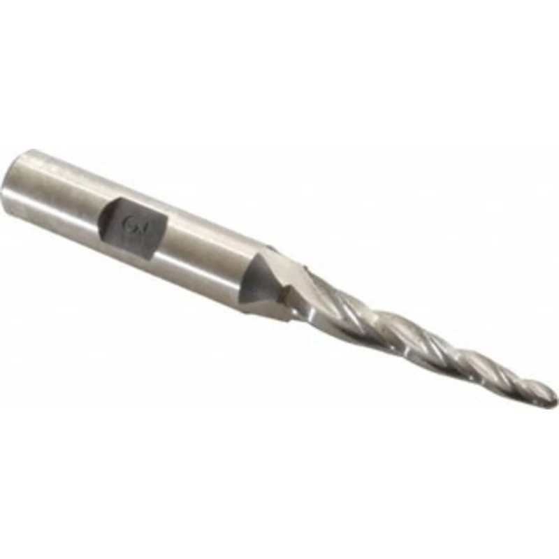 Made in USA 3 per Side 1/8 Small End Diam 1-1/2 LOC 3-Flute High Speed Steel Tapered Ball End Mill 3/8 Shank Diam, 3-...
